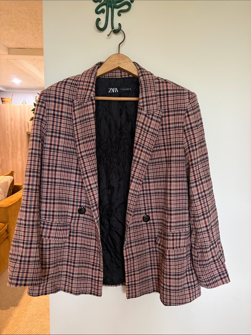 Zara Blush Pink Plaid Double-Button Blazer